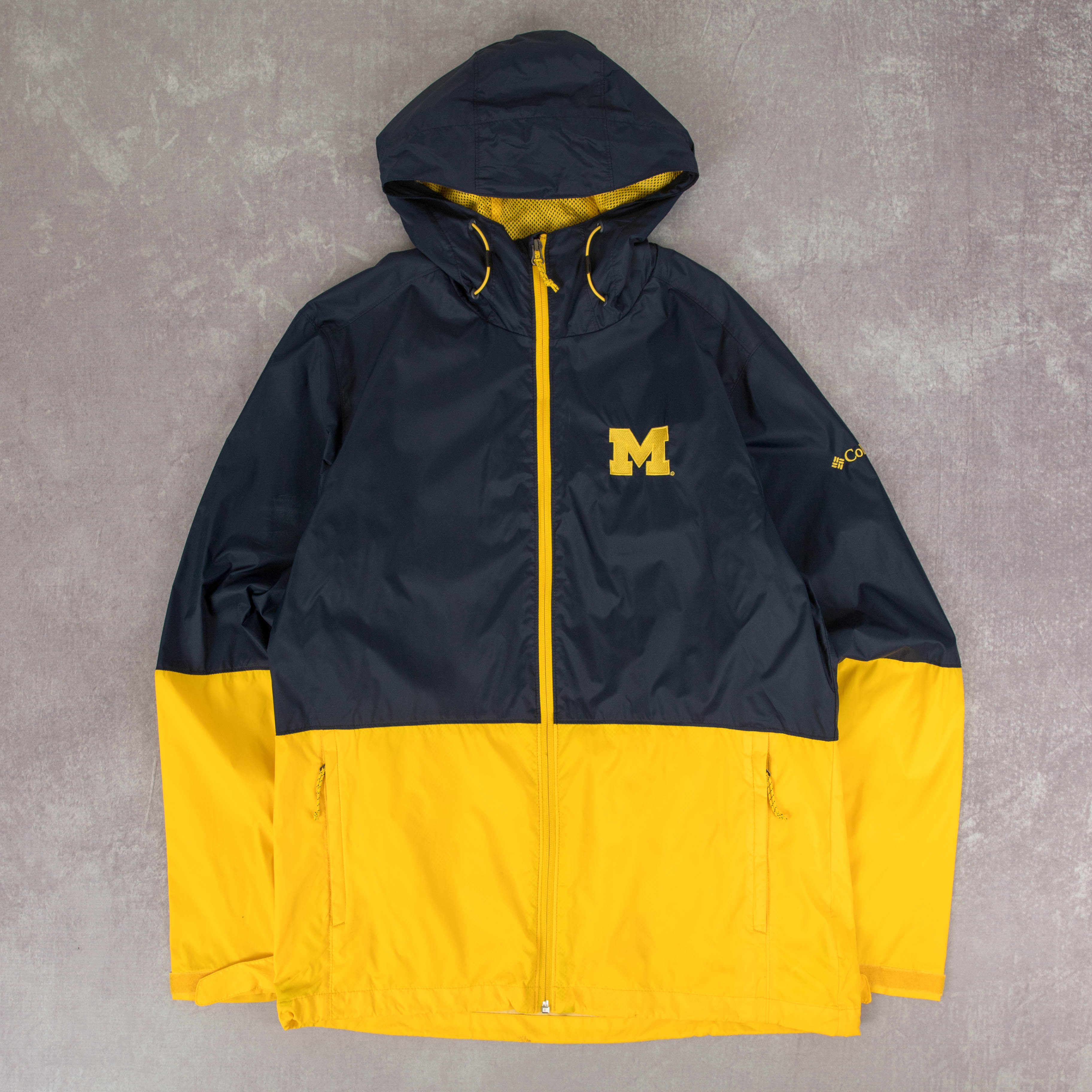 MEN S VINTAGE COLUMBIA MICHIGAN FULL ZIP HOODED RAIN JACKET MEDIUM North Workshop