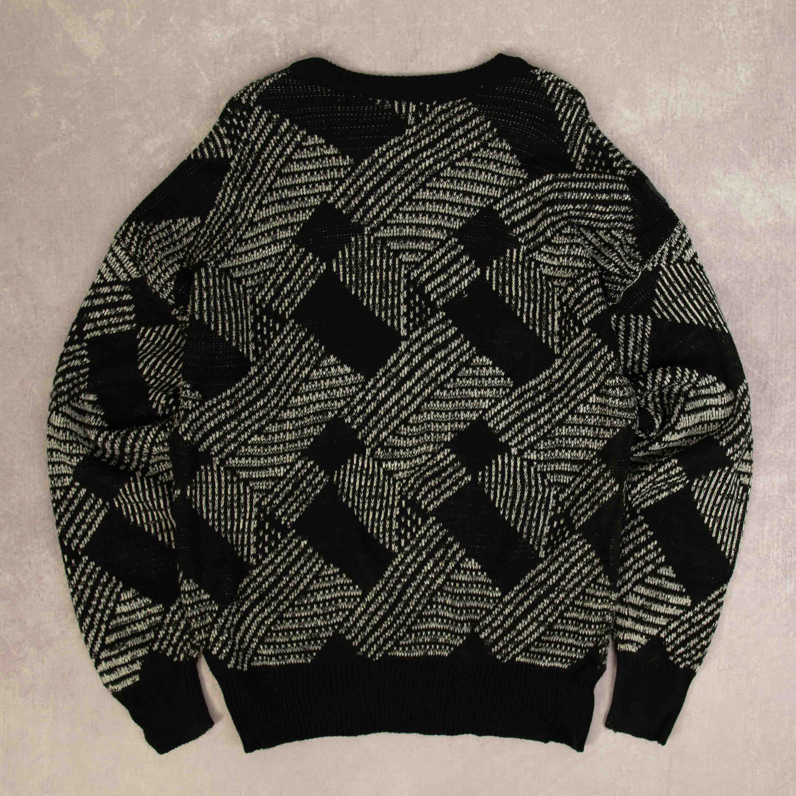 MEN'S VINTAGE 1980S PATTERNED KNITTED JUMPER - X-LARGE