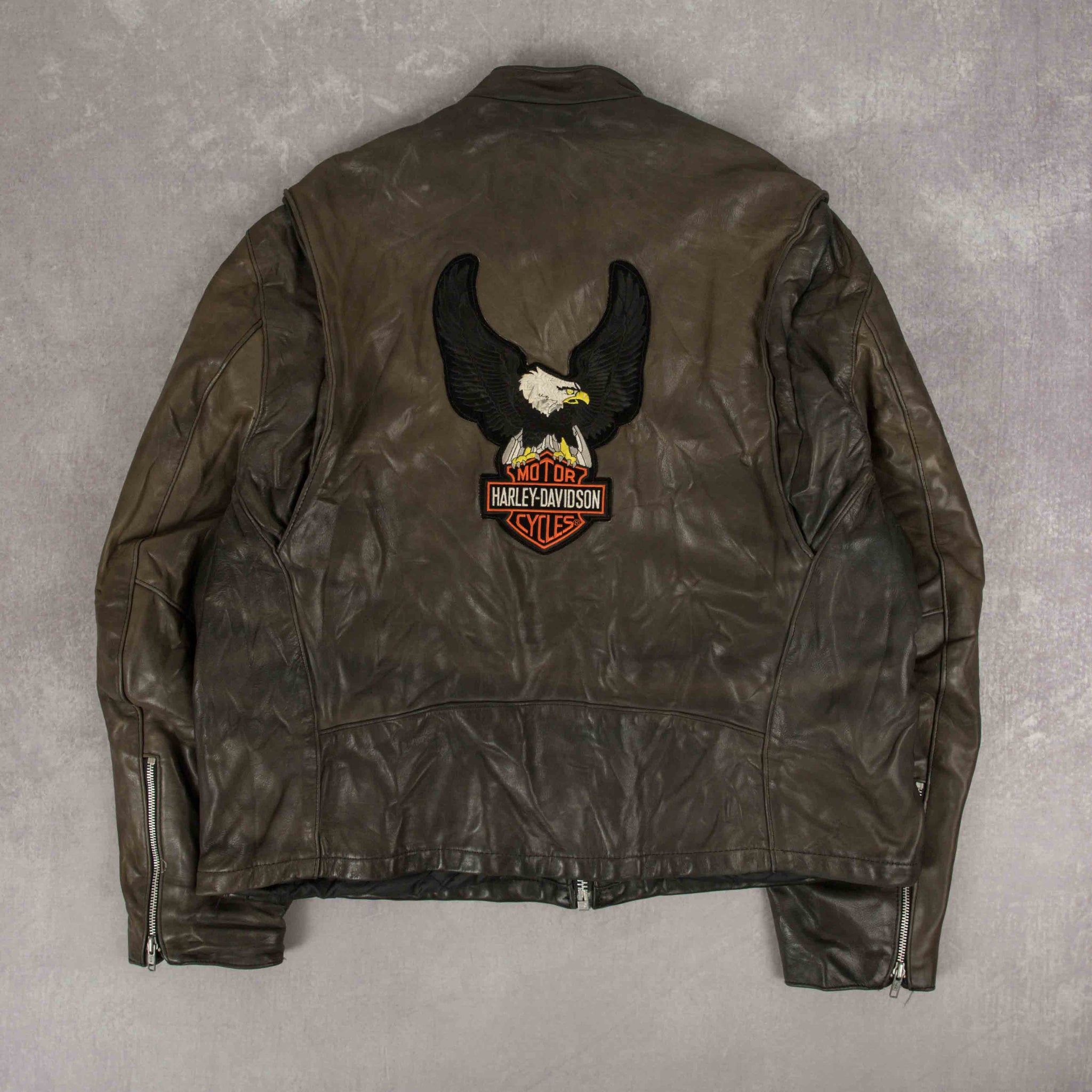 MEN'S VINTAGE 1990S HARLEY DAVIDSON FULL ZIP LEATHER JACKET MEN'S VINTAGE 1990S HARLEY DAVIDSON FULL ZIP LEATHER JACKET