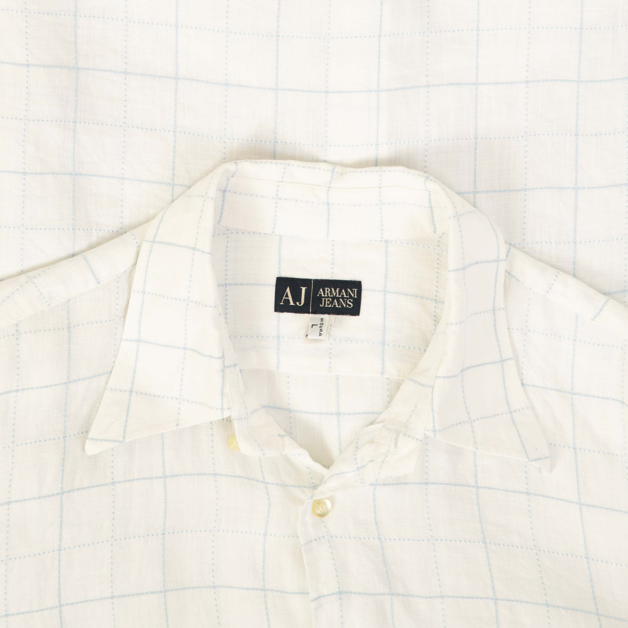MEN'S VINTAGE ARMANI JEANS CHECKED LINEN SHIRT - LARGE