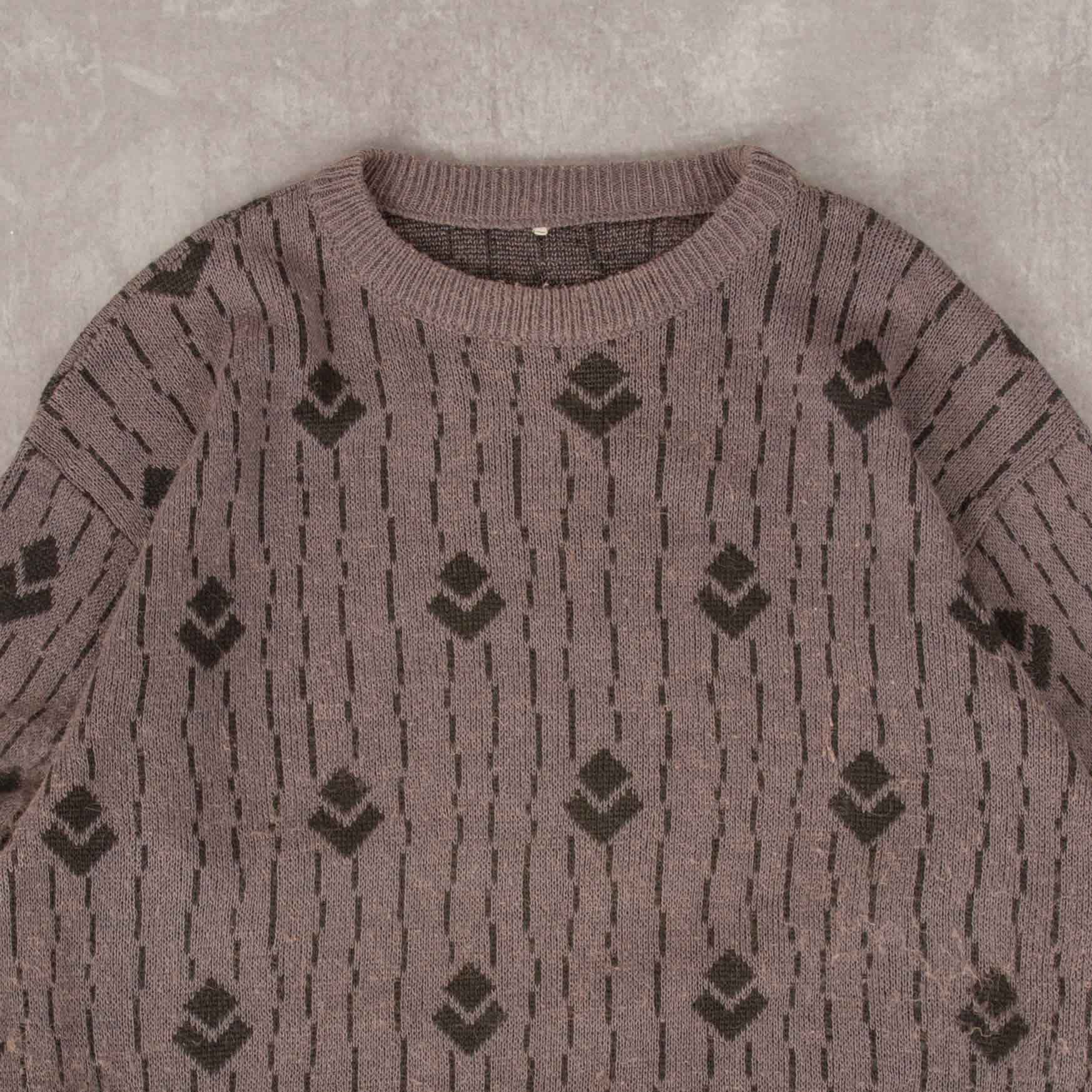 MEN'S VINTAGE 1990S PATTERNED KNITTED JUMPER - MEDIUM