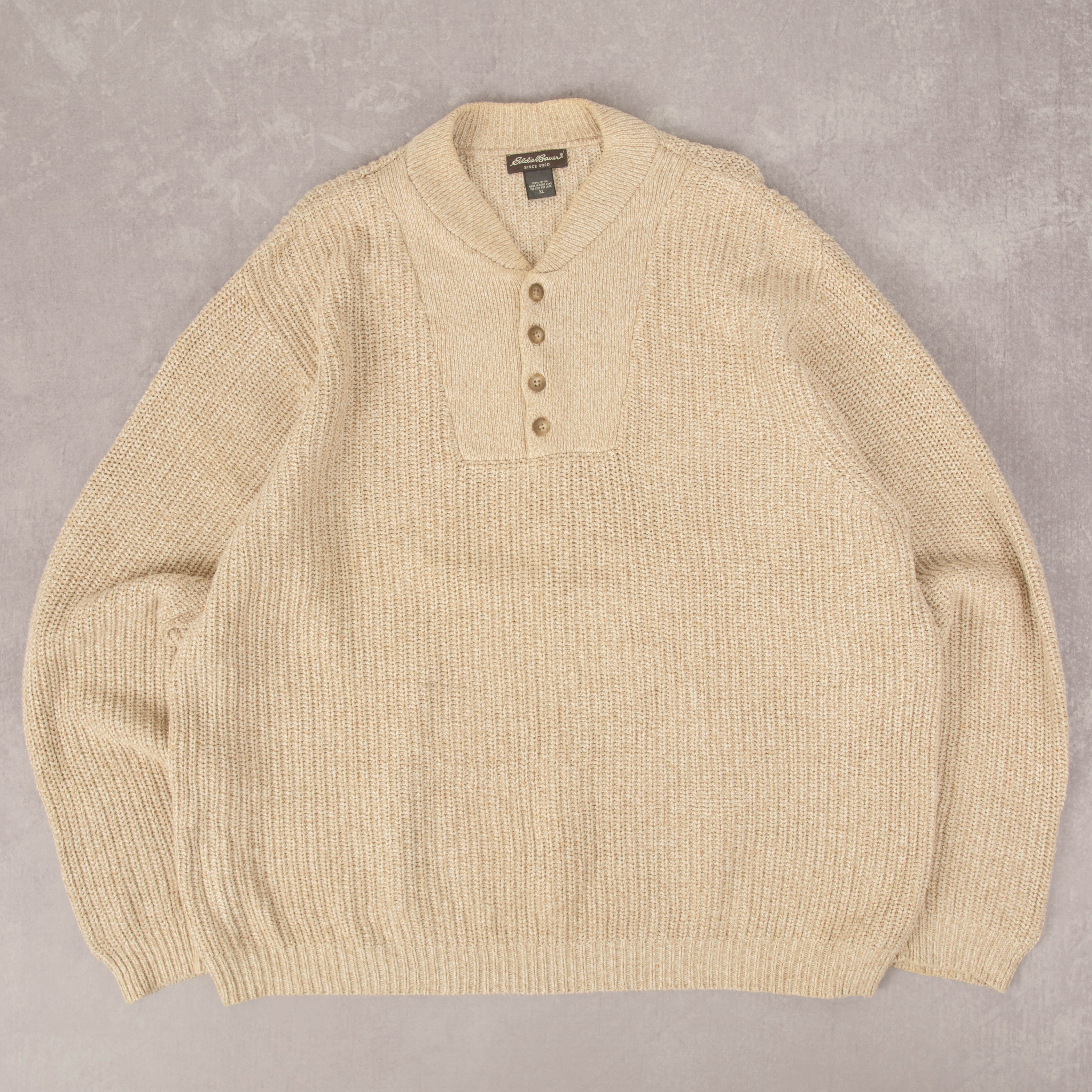 MEN'S VINTAGE EDDIE BAUER BUTTON RIBBED KNITTED JUMPER - X
