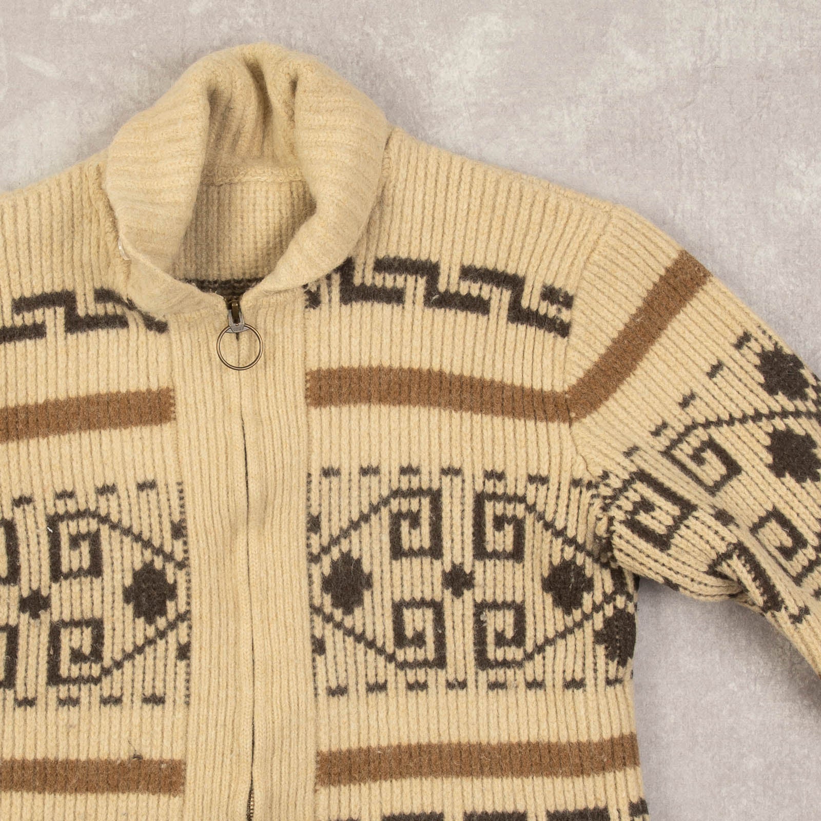 MEN'S VINTAGE 1980S PATTERNED ZIP KNITTED CARDIGAN - MEDIUM