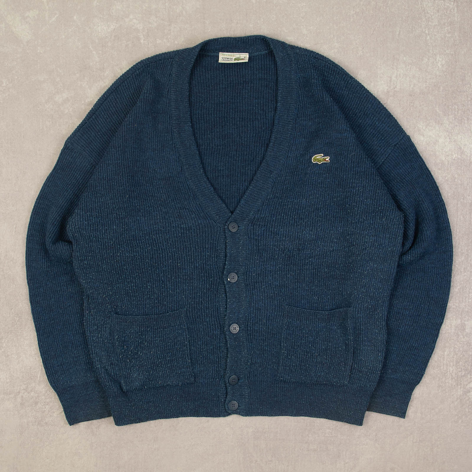 MEN'S VINTAGE 1990S LACOSTE RIBBED KNITTED CARDIGAN - LARGE