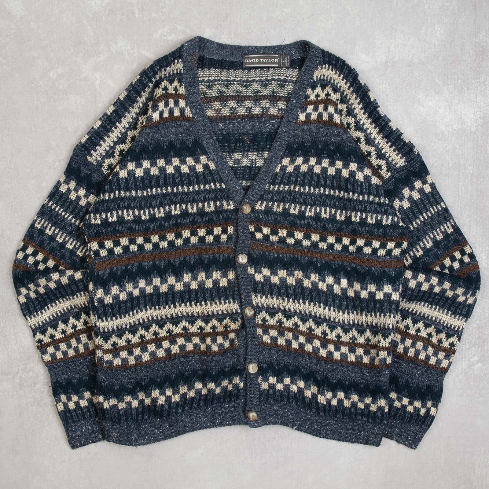 MEN'S VINTAGE 1990S PATTERNED KNITTED CARDIGAN - LARGE – North