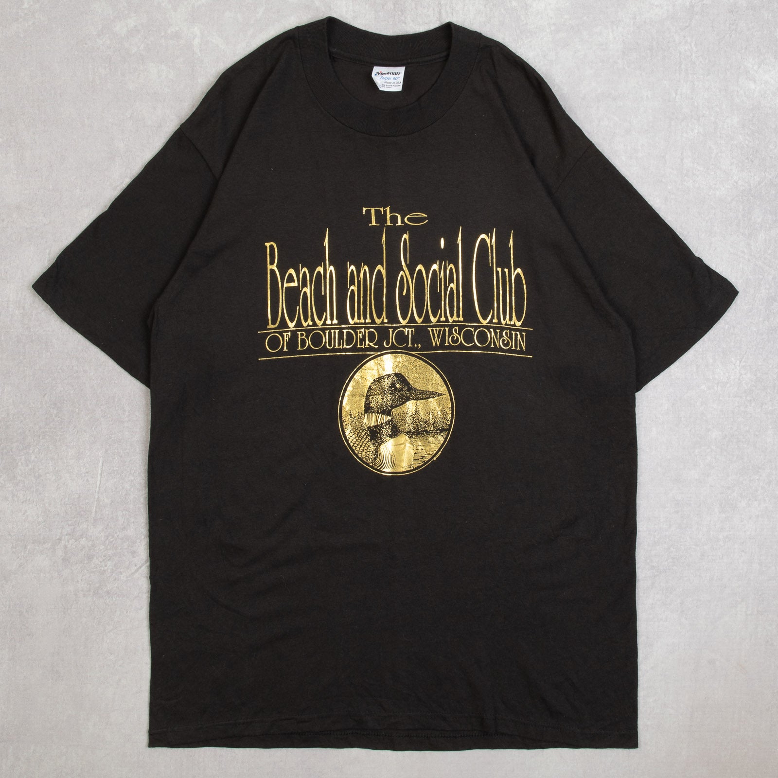 MEN'S VINTAGE 1990S BEACH AND SOCIAL CLUB SINGLE STITCH T-SHIRT