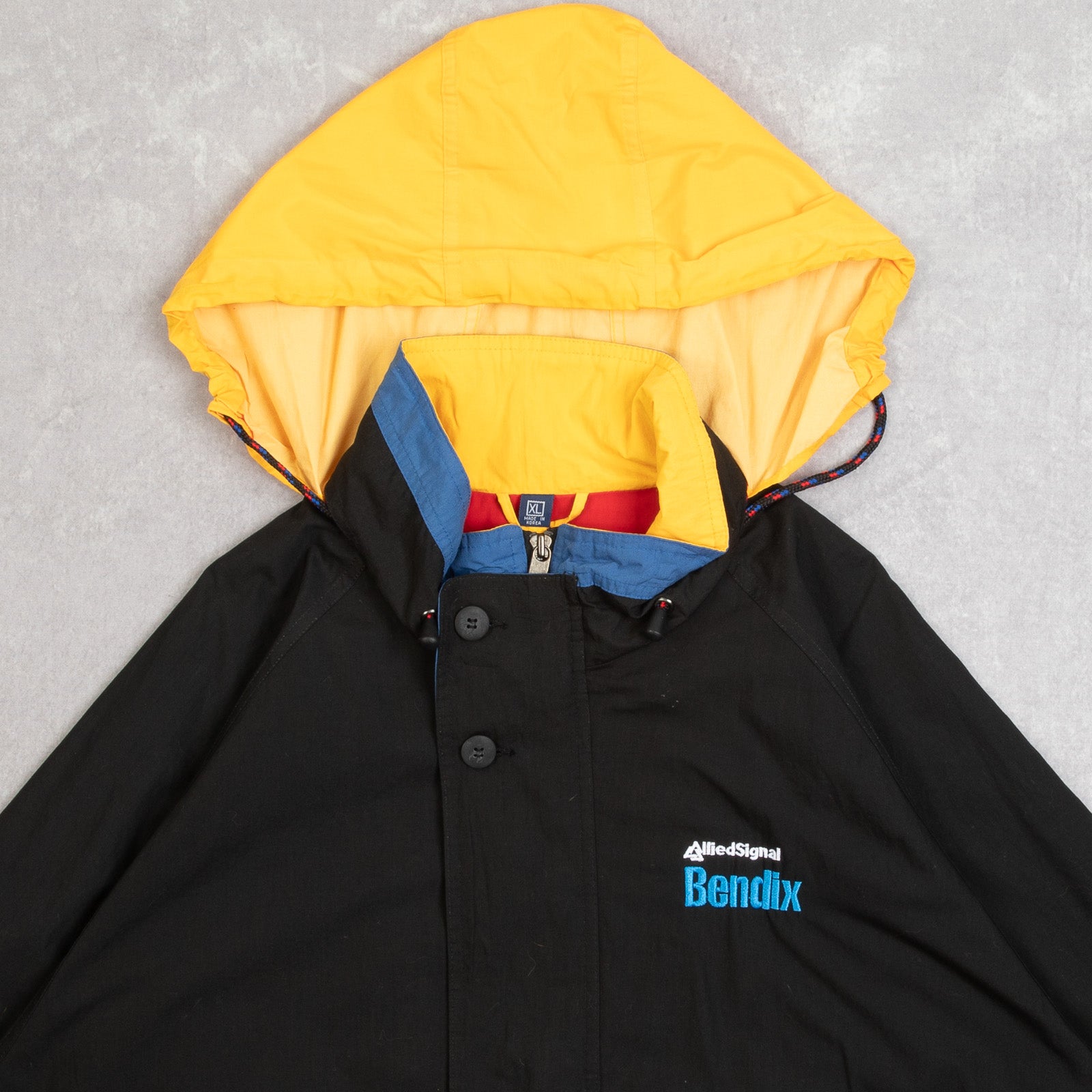 MEN'S VINTAGE 1990S HOODED BENDIX COLOUR BLOCK BOMBER JACKET - X