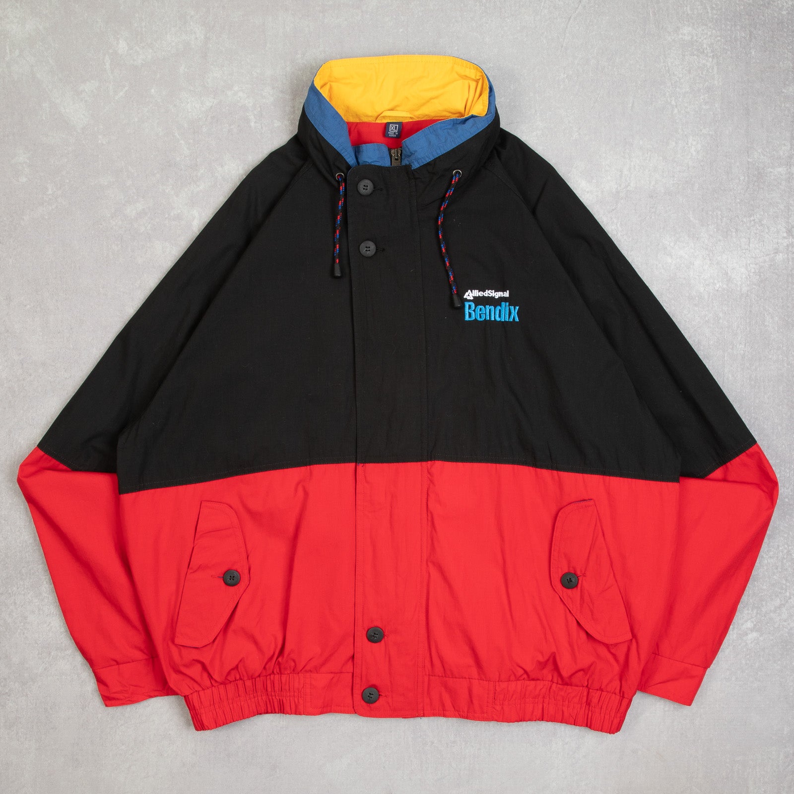 MEN'S VINTAGE 1990S HOODED BENDIX COLOUR BLOCK BOMBER JACKET - X
