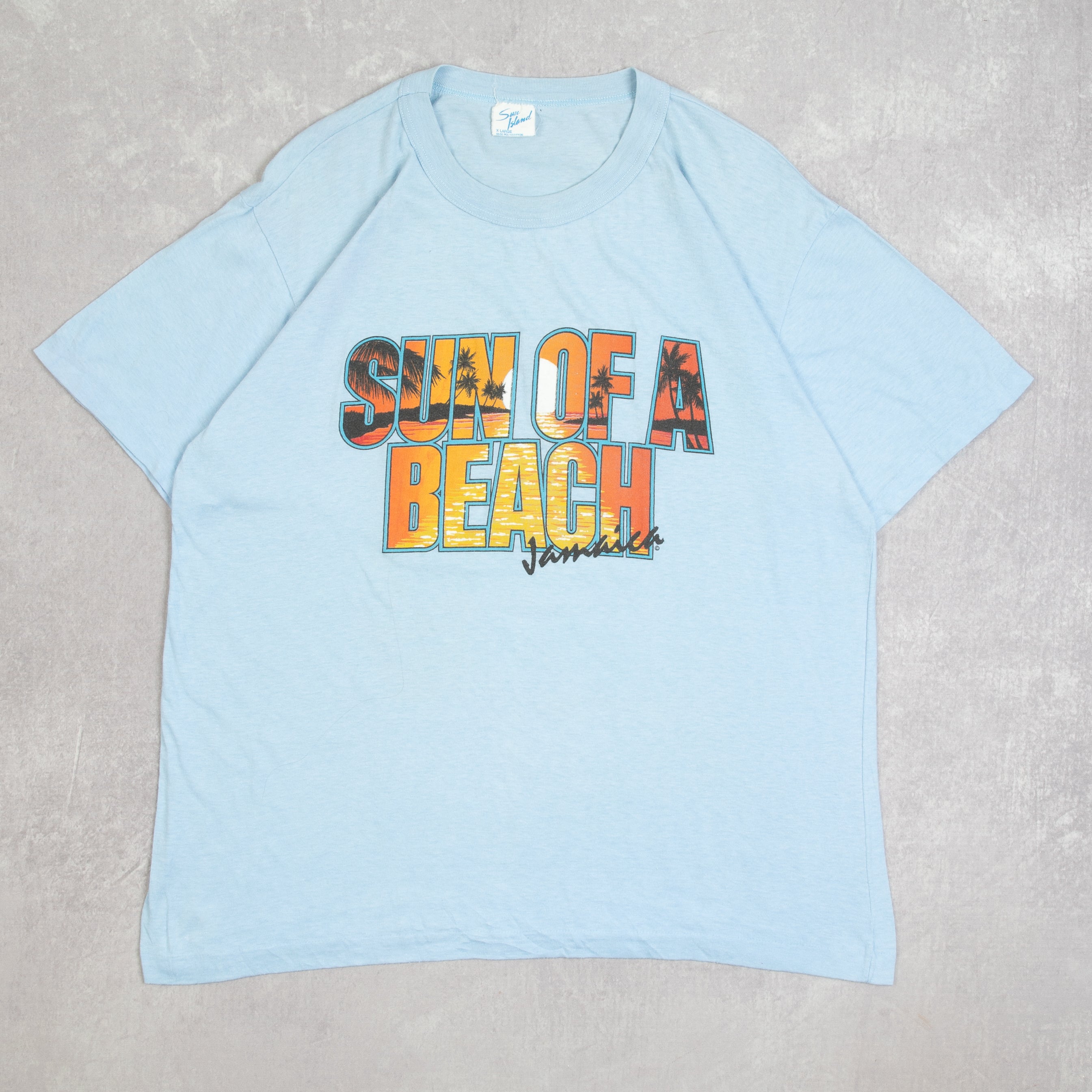 T-shirt Vintage Life’s A Beach Des Années 80 – Single Stitch – Taille L Unisexe – Bleu Marine Rare