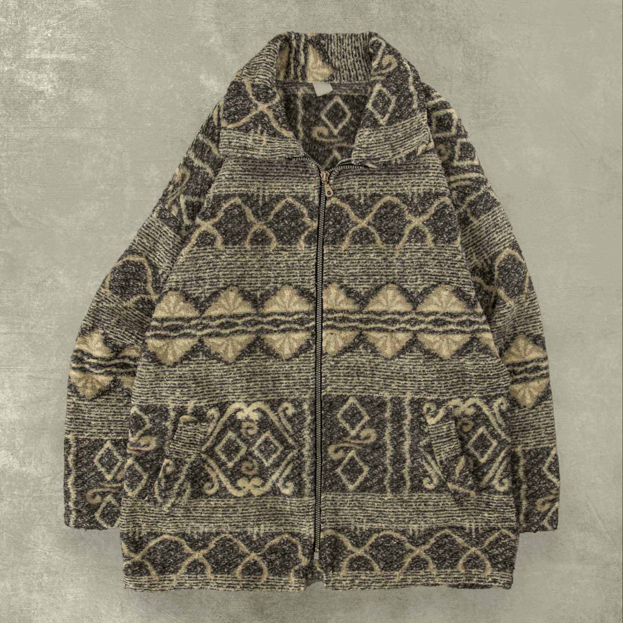 WOMEN S VINTAGE 90S OVERSIZED PATTERNED FLEECE LARGE North